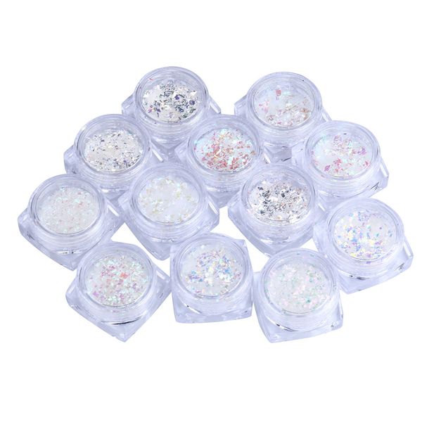 

12 color/set aurora white sequins nail art decoration 2018, Silver;gold