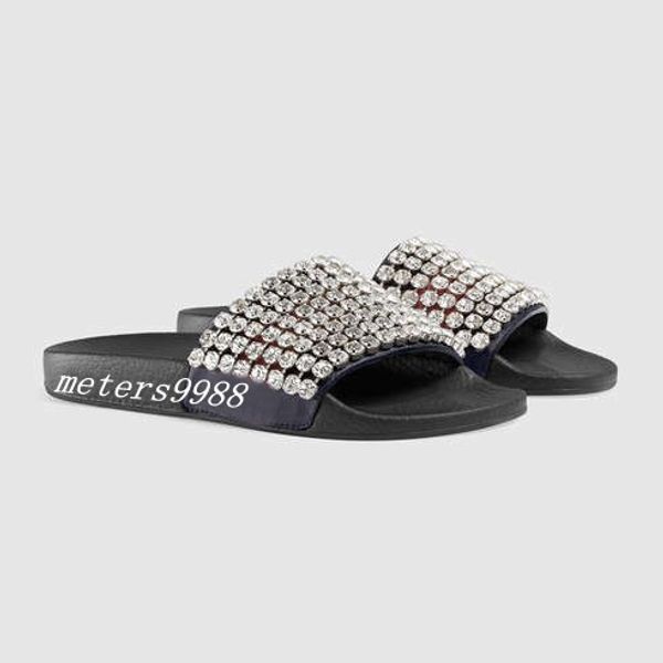 

mens and womens fashion crystals embellished slide sandals slippers boys girls beach scuffs indoor causal flip flops with box, Black
