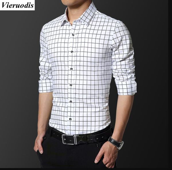 

men's new casual business shirt men's lattice large size cotton shirt long sleeve fashion slim dress clothing, White;black