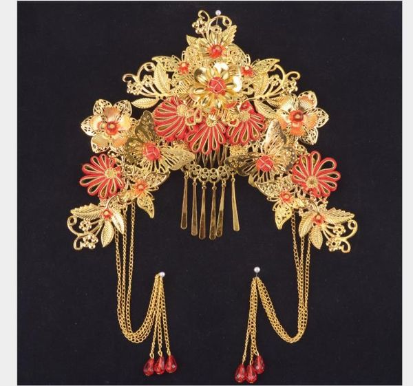 

wedding brides headwear, chinese red ancient costume, wedding gowns, hair dressing, toast, classical decorations, Slivery;golden