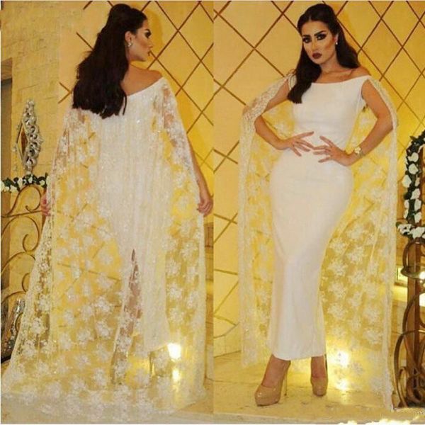 

Arabic Dubai Mermaid Prom Dresses With Long Capes Satin And Lace Formal Party Dress Ankle Length Sexy Evening Gowns Vestido de Feista
