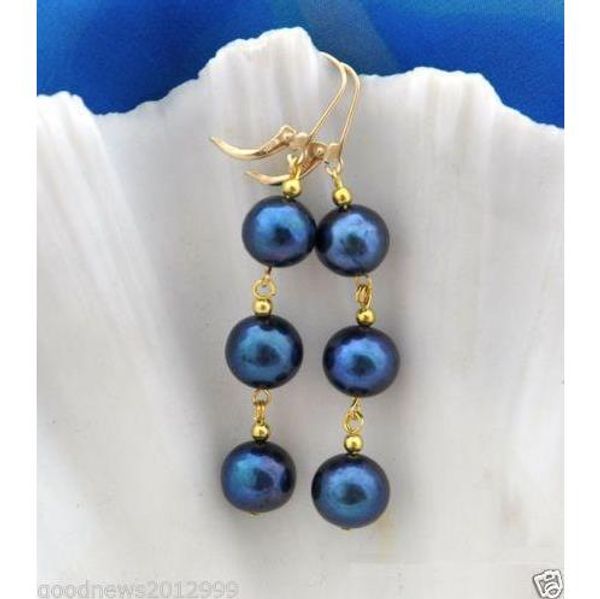 

a pair australian south sea blue pearl earring 14k gold, Golden