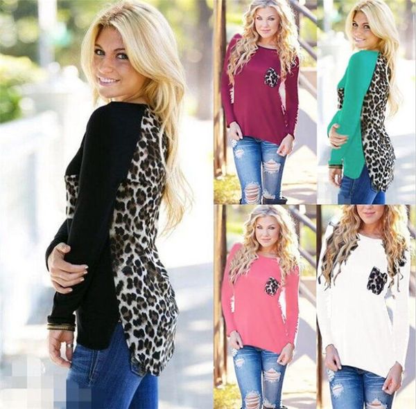 

neck ladies stitching shirts 10pcs long sleeve t m187 chiffon womens round summer leopard knitting t-shirt bnqbd, Black