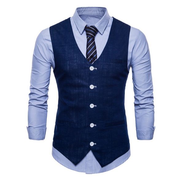

9 colors men vest gentlemen waistcoat slim fit single breasted sleeveless men suits waistcoat business men's solid linen vest, Black;white