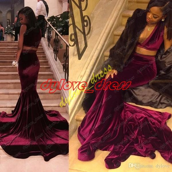 

2018 elegant plus size burgundy mermaid women dresses evening party two piece prom dress, Black