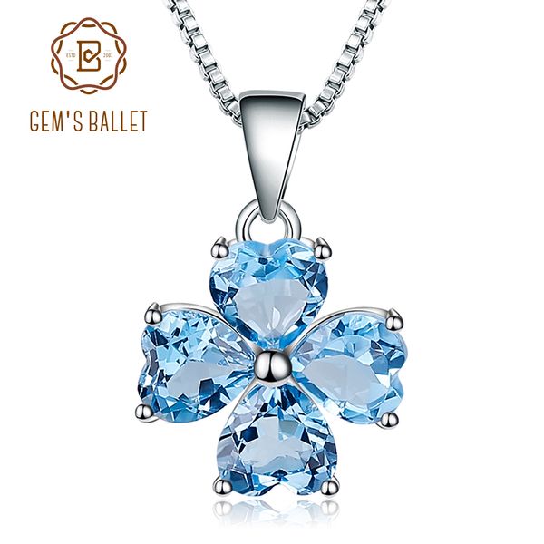 

gem's ballet 0.95ct natural swiss blue z clover design pure 100% 925 sterling silver pendant necklace for women gift