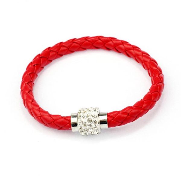 

1pc wristband magnetic rhinestone buckle leather wrap bracelet bangle for women wristband fashion cuff rope cord leather f80, Golden;silver