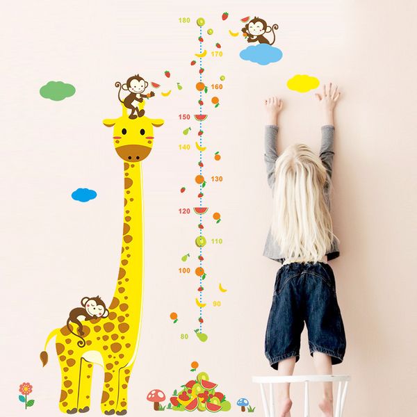 Cartoon Mess Wandaufkleber für Kinderzimmer Giraffe Monkey Height Chart Lineal Abziehbilder Kindergarten Wohnkultur kostenloser Versand