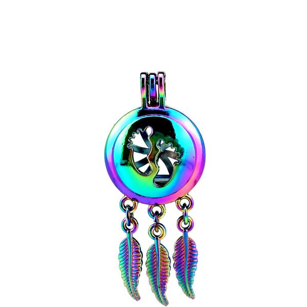 

c785 5pcs/lot rainbow color beaty dream catcher baby foot leaf cage pendant pearl locket fairytale party, Black