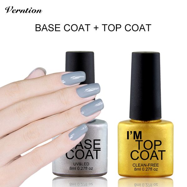

verntion manicure set gel polish soak off led uv base coat no wipe transparent gel lacquer long lasting nail, Red;pink