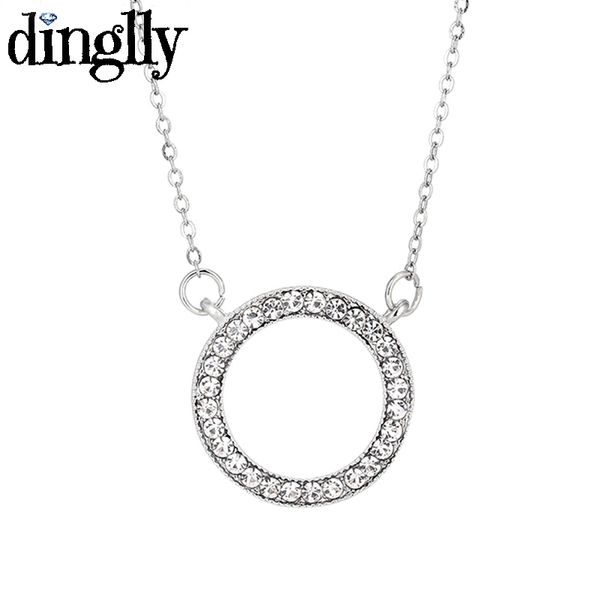 

dinglly elegant silver color round circle pendant necklace with crystal handmade brand necklace for women brithday gifts
