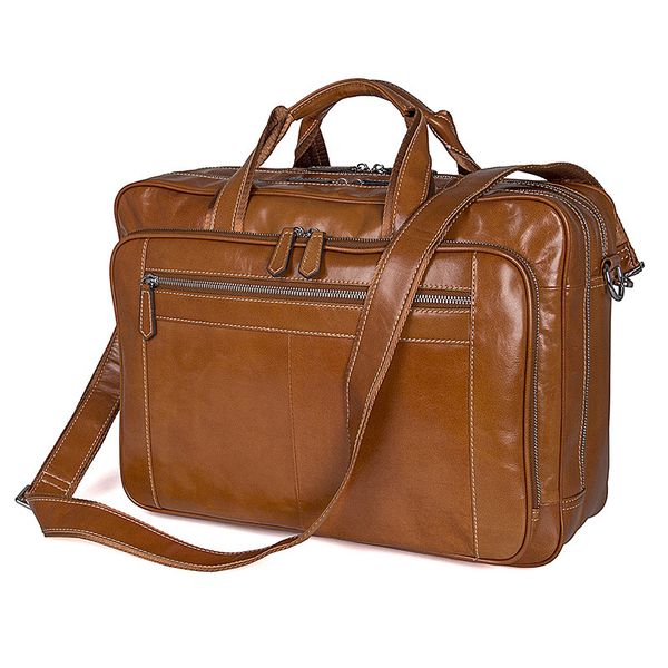 

nesitu big large brown genuine leather men messenger bags business travel bags 14'' 15.6'' lapmale briefcase portfolio m