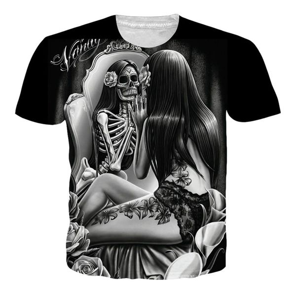 

новые моды череп сексуальная футболка смешно 3d печати женщины / мужчины с коротким рукавом лето мужская футболка повседневная топы k82, White;black