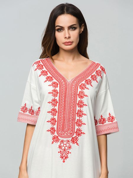 

new style women's plus size dress 2xl xl l  v-neck loose embroidery long dress loose elegant maxi dress middle east robe, Black;gray