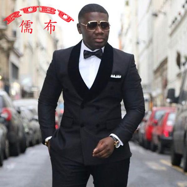 

double-breasted black groom tuxedos groomsmen shawl lapel man suit wedding mens blazer suits bridegroom(jacket+pants+bowtie, White;black