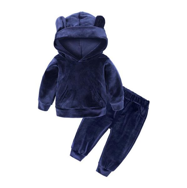 Abbigliamento per neonato invernale Velluto dorato Set di abbigliamento per ragazzo Tute sportive T-shirt per ragazzi per il tempo libero + pantaloni Set di vestiti per bambini da 2 pezzi