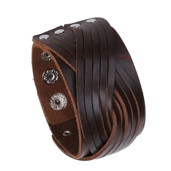 2018 de Moda de Nova Preto Vintage Leather Wristband do bracelete Homens Knitting com Colchetes de Pressão Jóias accessries presentes para meninos Atacado