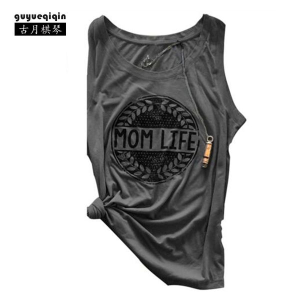 

fashion summer women t-shirt europe and america mom life letter printing t-shirts sleeveless famale tees size 2xl 6 colors, White