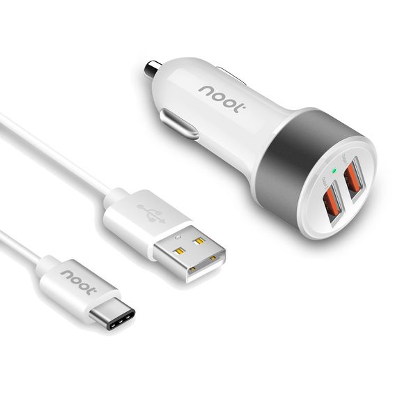 Carregador de carro para Samsung Galaxy S9/S9 Plus/Note 8/S8/S8 Plus-36W Qualcomm Quick Charge 3.0 Adaptador USB de 2 portas com 3 pés/pés USB tipo C a A