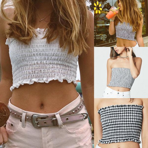 

summer women strapless elastic tube ulzzang camis harajuku bandeau crop new fashion female clothes, White