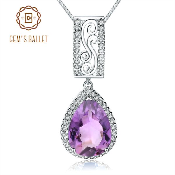 

gem's ballet colgantes mujer moda classic natural amethyst gemstone 925 sterling water drop necklaces pendant fine jewelry, Silver