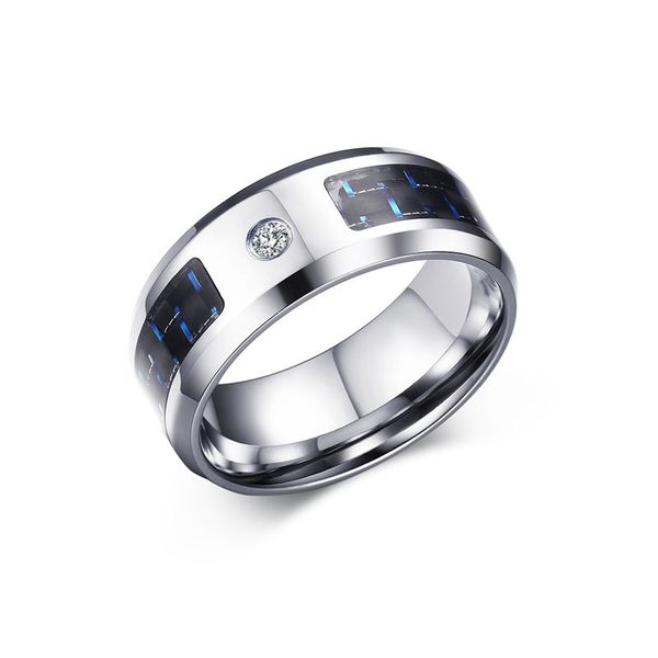 

8mm carbon fiber finger ring for men male stainless steel zircon anniversary rings black/blue cz wedding band alliance jewelry, Golden;silver