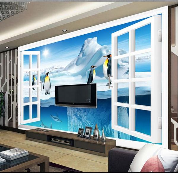 

современные обои стены айсберг пингвин тв фон стены вне 3d окна