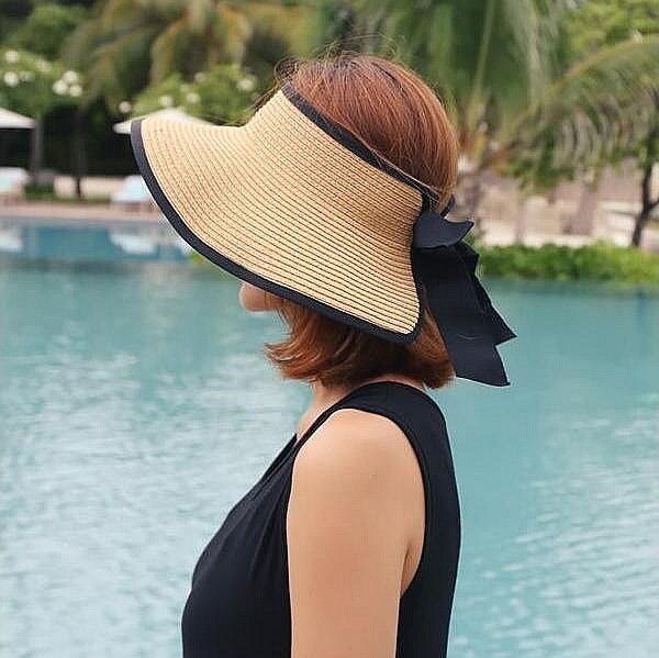

2017 fashion classic large brimmed straw hat women empty sun hat vacation anti-uv visor chapeau femme girls foldabl, Blue;gray