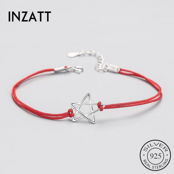 

inzatt authentic 925 sterling silver ethnic red rope hollow star bracelet fine jewelry for women party trendy accessories gift, Golden;silver