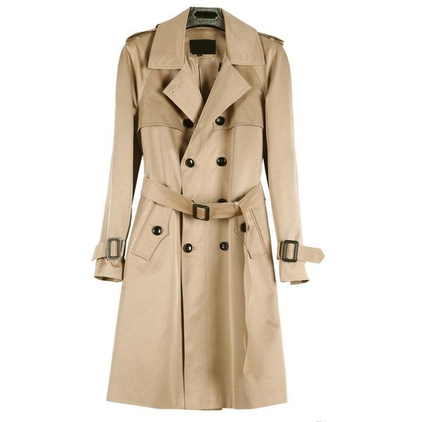 

new spring autumn medium length pure color coat hight quality men casual double breasted windbreaker 4xl 5xl 6xl, Tan;black