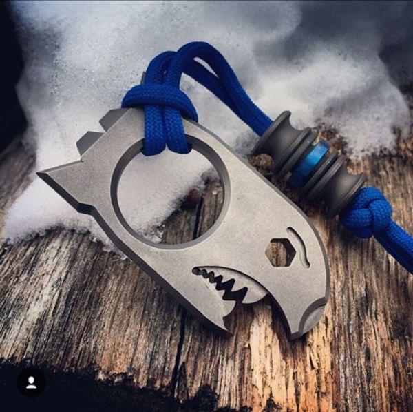 

titanium tc4 shark style bottle opener prybar knuckle duster 70mm x 35mm x 10mm edc tool stonewashed surface