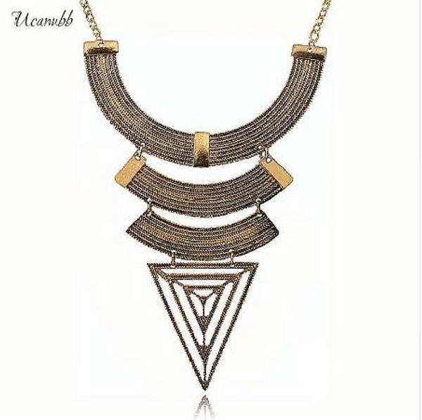 

ucanubb fashion metal maxi necklace long vintage multilayer triangle bib collar gold pendant necklace bijoux jewelry ms128, Blue;red