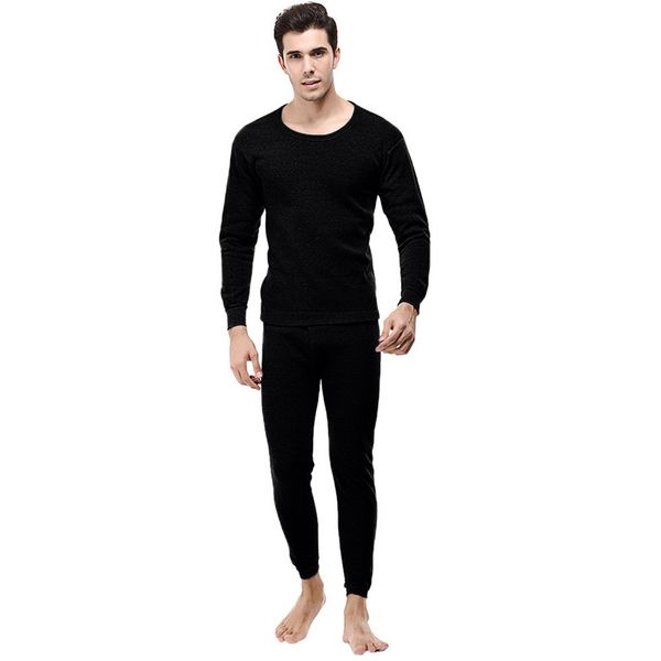 

men's solid winter thermal suit circular collar pure color cashmere long sleeve daily underwear set #1019 487-733, Gray