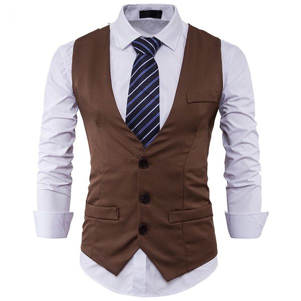 

2018 stylish men spring slim fit high-end business suit vest male new leisure v-neck party dress vest black formal m-2xl, Black;white