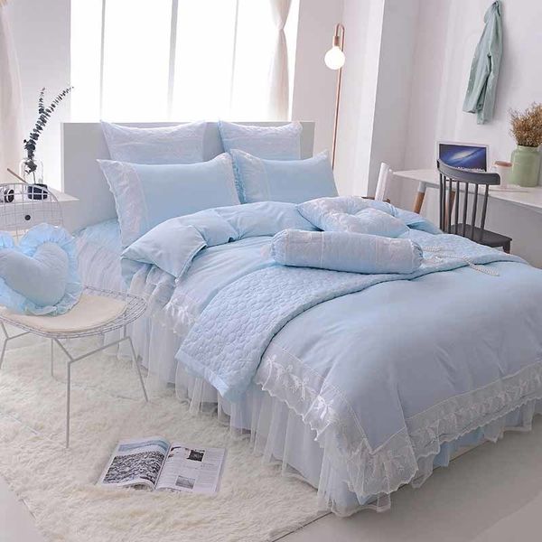 6 piece Luxury Princess Jacquard Lace Ruffle 100/% Cotton Duvet Cover Bedding Set