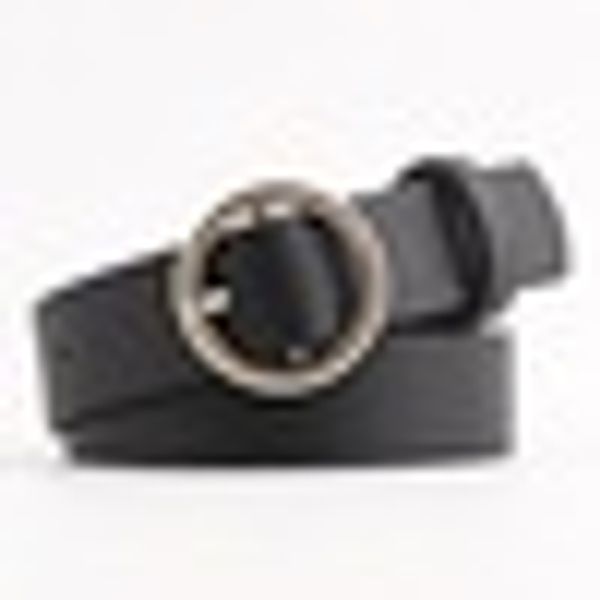 

new gold round metal circle belt female gold silver black white pu leather waist belts for women jeans pants wholesale, Black;brown