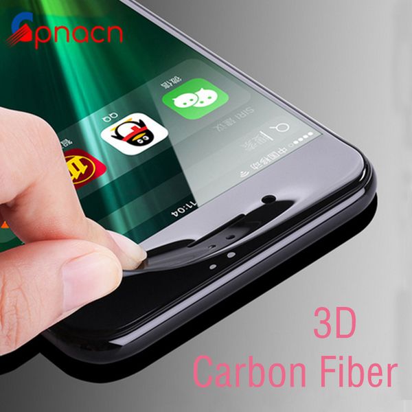 

glossy carbon fiber 3d curved edge tempered glass screen protector for iphone 8 7 6 6s plus hd clear tempered glass retail packing