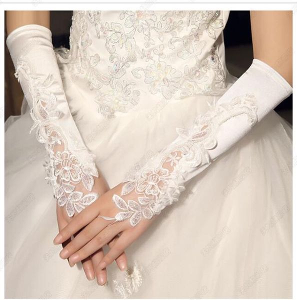 

angel tree wholesale in stock appliques beading wedding glove gants mariage woman lace white fingerless new bride gloves 2018