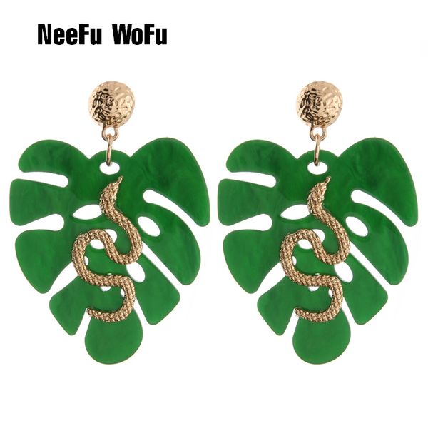 

neefu wofu drop resin leaves serpentine earrings brand big earring for woman large long brinco ear oorbellen gift, Silver