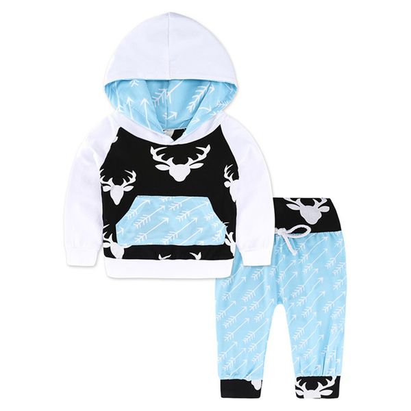 

light blue kids tales new style long sleeve baby boys clothes sets casual hooded pullover striped pants 2 pcs newborn clothing outfits, White