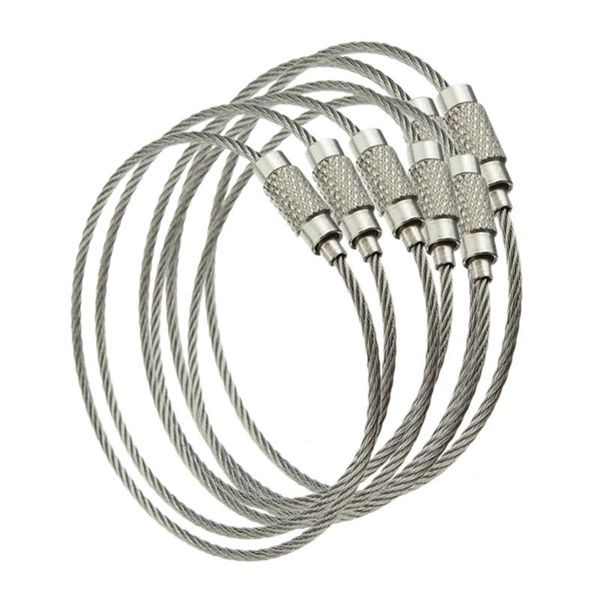 

50pcs/lot screw locking stainless steel wire keychain cable rope key holder keyring key chain rings cable outdoor hiking keychains sale, Slivery;golden