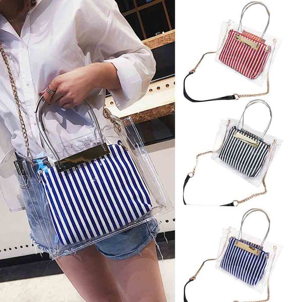 

sfg house 2pcs/set women's clear transparent shoulder bags jelly striped summer beach bag large capacity handbags casual totes