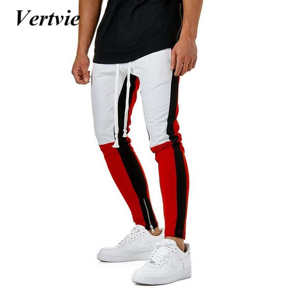 

vertvie running pants men new street hit color stitching side stripes elastic mens joggers sweatpants 2018 patchwork, Black;blue