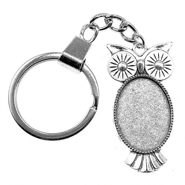 

6 pieces key chain women key rings for car keychains with charms owl inner size 18x25mm oval cabochon cameo base tray bezel blank, Slivery;golden