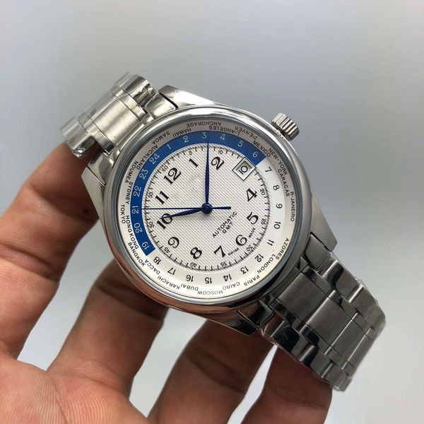 

men wristwatches mechanical automatic watches for men watch stainless steel watch flame blue pointer white dial good quality lon2, Slivery;brown