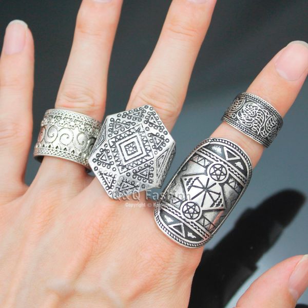 

pack 4 men silver tribal celtic pentacle triangle wicca pagan etched band rings party jewelry anillos men bague punk, Golden;silver