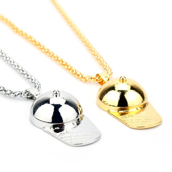 

dongsheng rock punk necklace hip hop hat pendant silver gold trendy sport baseball cap necklace for men jewelry gift-30