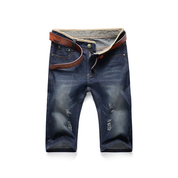 

men sportswear knee length holes dark blue jeans male clothes 2018 new summer casual workout sweatpants plus size 28-42