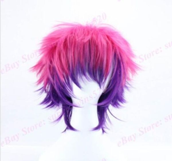 Boys Cos Wigs Pink Purple Ombre Hair Pre Styled Full Wig Heat
