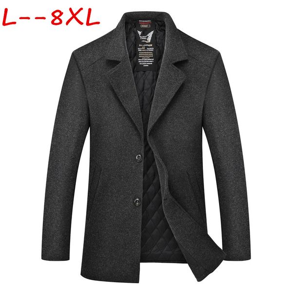 

10xl 8xl 6xl winter single breasted men's fashion thicken trench coat jacket men's casual windbreaker woolen coats men overcoat, Black